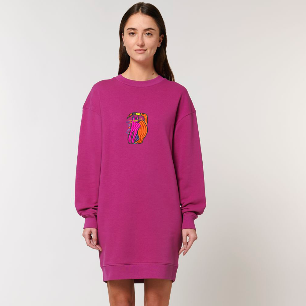 MEOW🐈 - Embroidered WOMEN'S OVERSIZED CREW NECK DRESS