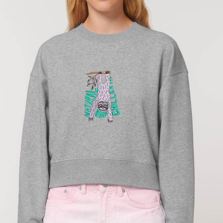 NATURAL BORN CHILLER... Embroidered WOMEN'S CROPPED CREW NECK SWEATSHIRT